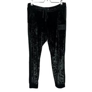PINK Victoria’s Secret Sz Large Black Crushed Velvet Jogger Sweatpants Lounge